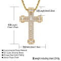 colar de joias com diamantes blingbling, moda homens mulheres cobre conjunto zircão amuleto banhado a ouro Jesus cross colares com pingente